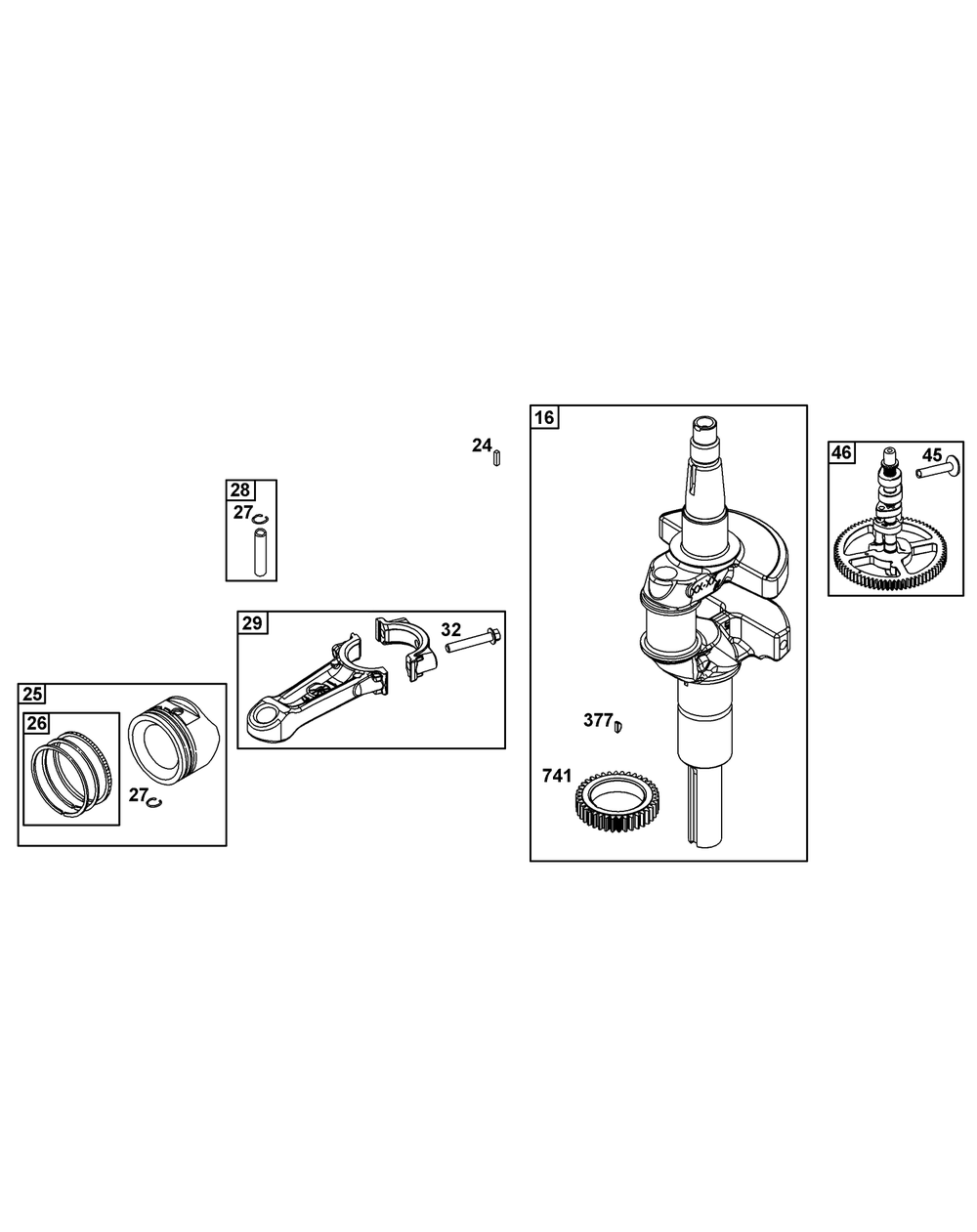Crankshaft Group Diagram and Parts List for 49X977-0015-J1  Briggs and Stratton Engine